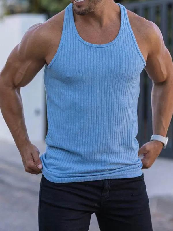 Elevate Your Workout: Knitted Striped Men's Racerback Slim Fit Vest for Ultimate Comfort and Style - MENLL
